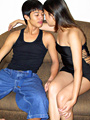 Cute Asian teens undress to lick penis and vagina - 1