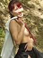Schoolgirl Cleo with red coloured hair shows her nice and tiny tits outdoors in the wood - 16